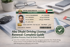Abu Dhabi driving license and desk setup