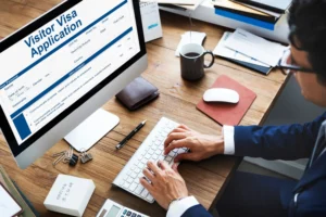 Person reviewing UAE visa documents on a laptop
