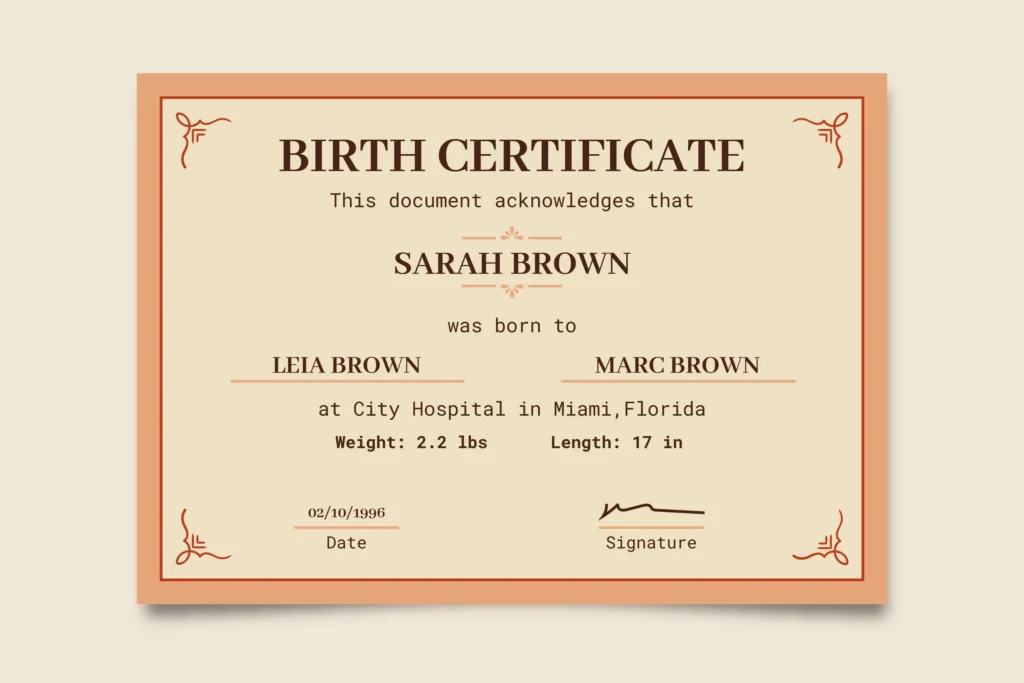 Birth certificate document for translation