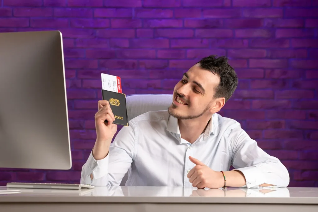 Man reviewing visa documents on a smartphone