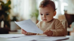 Child holding a birth certificate document for official use